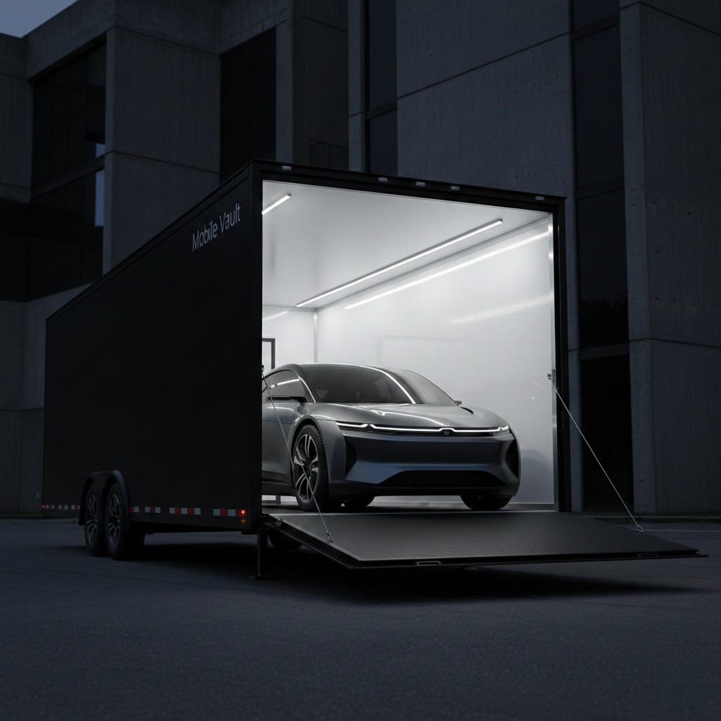 Advanced 'Mobile Vault' enclosed trailer with hydraulic lift gate showcasing a clean-room environment